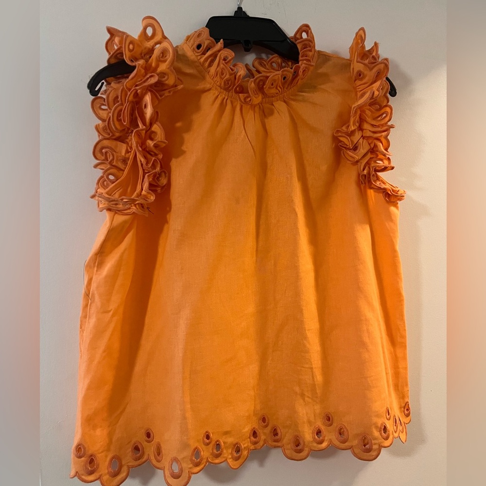 Orange Ruffled Sleeveless Top